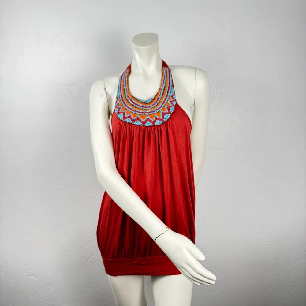 Vintage Y2K Twenty One Beaded Halter Top Micro Mini Dress Size Small Boho Fairy - Picture 11 of 11